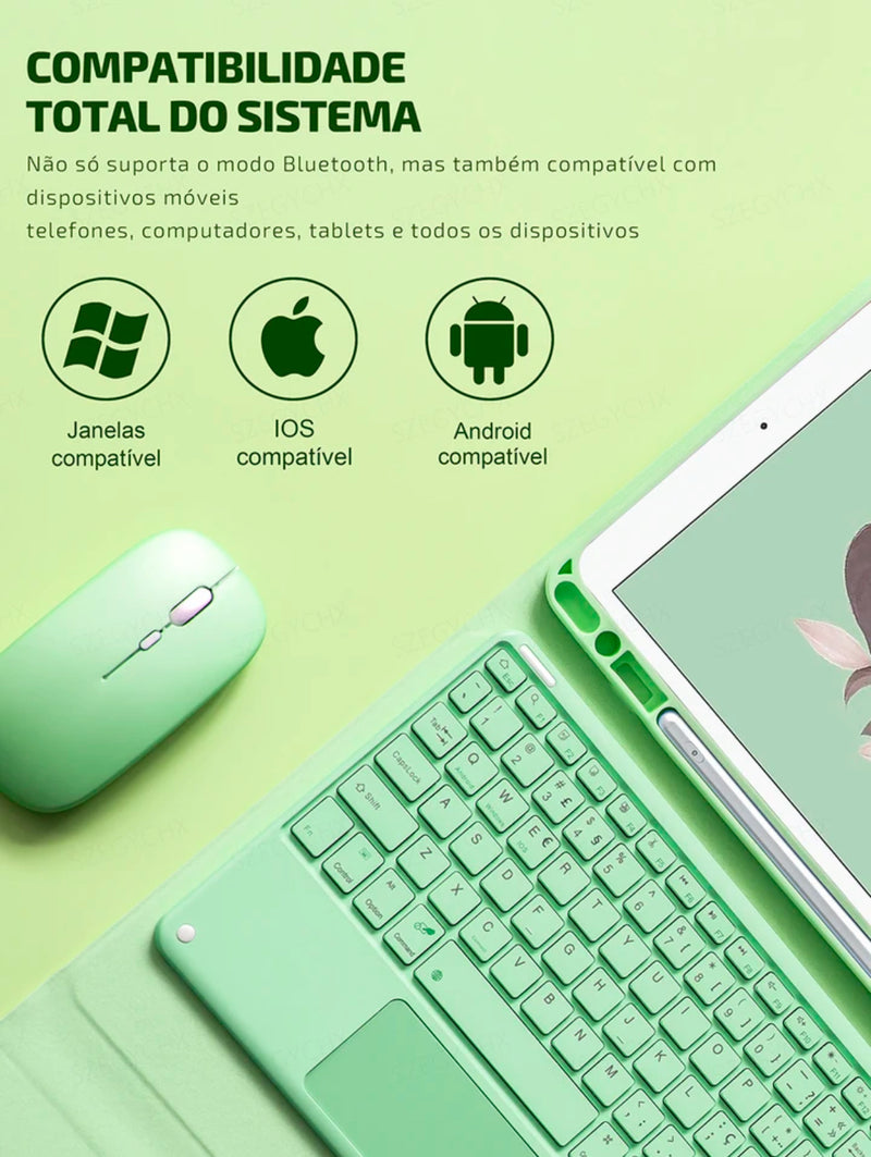 Capa Teclado Bluetooth e Mouse para iPad Air 1 e 2 de tela 9.7in